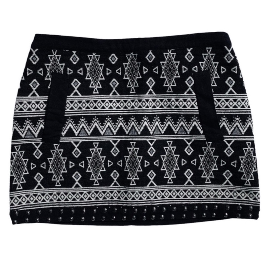 Topshop Mini Skirt Studded Women’s Woven Geometric Black & White Size 2